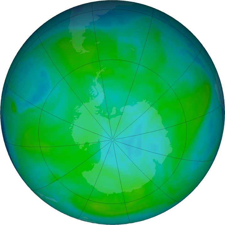 Antarctic ozone map for 01 January 2019